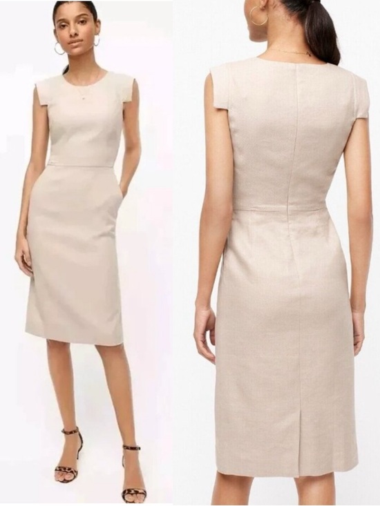 J. Crew Dresses & Skirts - J Crew Resume dress in stretch linen sleeveless pockets L6602 Flax Beige Tan 10